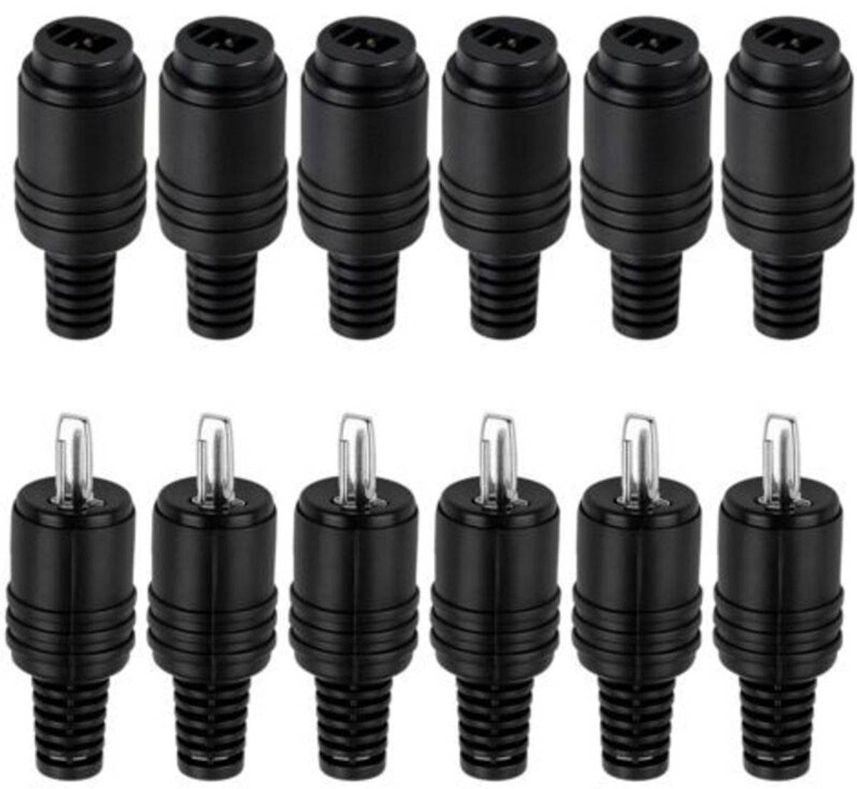 Set van 12 DIN 2-pins luidsprekerconnectoren met schroefklemmen, 6 paar (mannelijke en vrouwelijke stekkers), luidsprekerkabelconnectoren, geschikt voor HiFi-audioapparatuur, versterkers en luidsprekers.