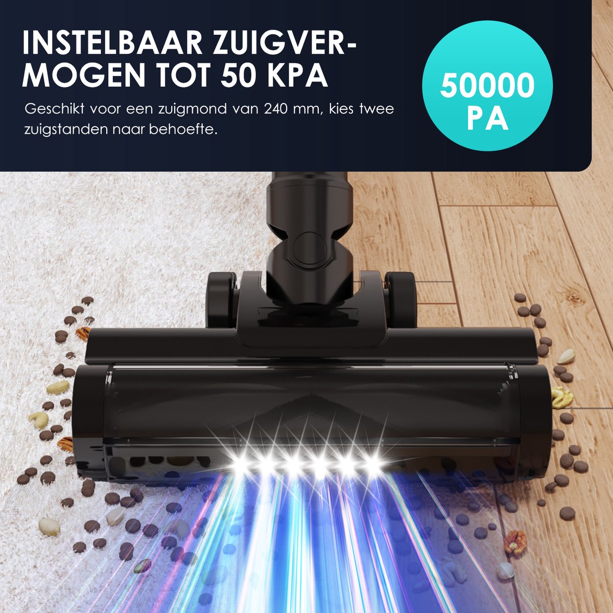 Elekiatech - Steelstofzuiger Draadloos - 50000Pa - 50 Min Gebruikstijd - 1.8L Stofbak - LED display – voor Harde Vloeren, Tapijt en Dierenharen - Zwart — afbeelding 7