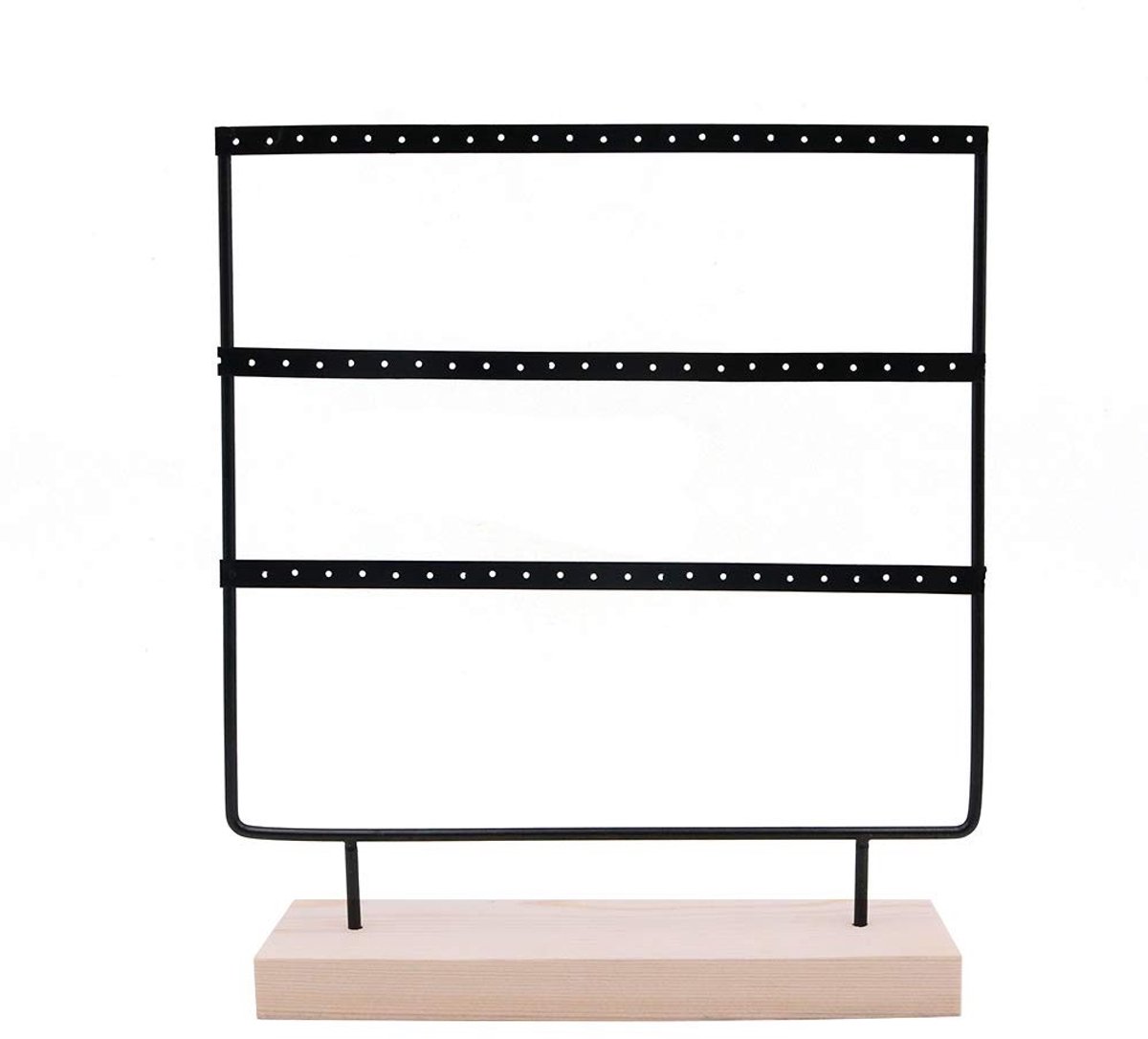 Dailygoody - Displaystand voor Sieraden - 3-laags Houten Display - Zwart - 60 Gaten Sieradenhouder - Ideaal voor Thuis en Winkels - Geschikt voor Sier...