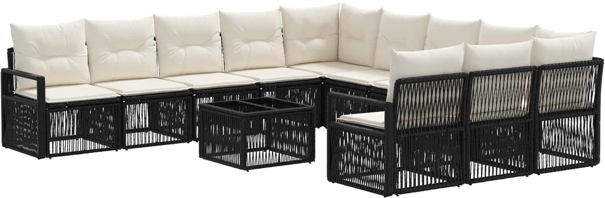 vidaXL - Tuinbank - Set - 12 - pcs - Zwart - poly - rattan