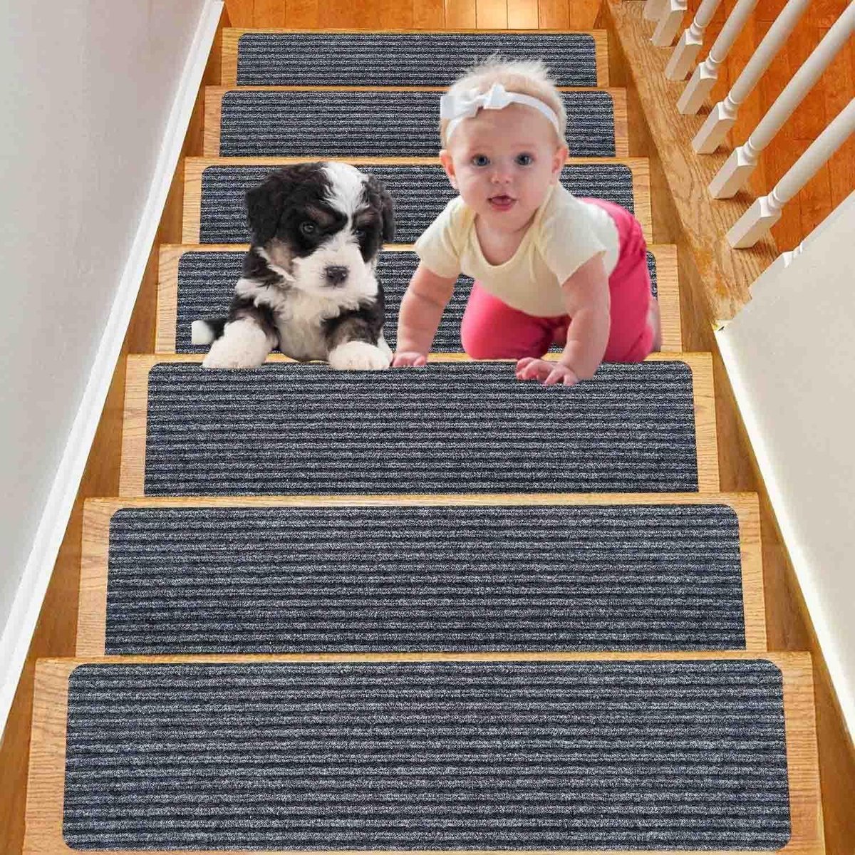 Dailygoody - Trapmatten - Antislip - Verbetering van veiligheid - Donkergrijs - Zelfklevend - Geschikt voor kinderen en ouderen - 15 stuks