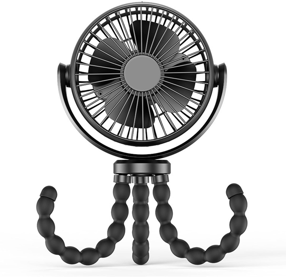 ONF3 - Kinderwagen Ventilator - Draagbare Koeling - 360° Rotatie - Zwart - Batterij Aangedreven - Flexibel Statief - Geschikt voor Reis