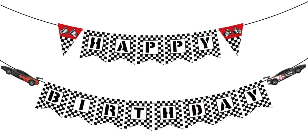 Dailygoody - Race Auto Verjaardag Banner - Feestdecoratie - Zwart Wit Geblokt - Gelukkige Verjaardag Banner - Race Thema - Perfect voor Thuis en