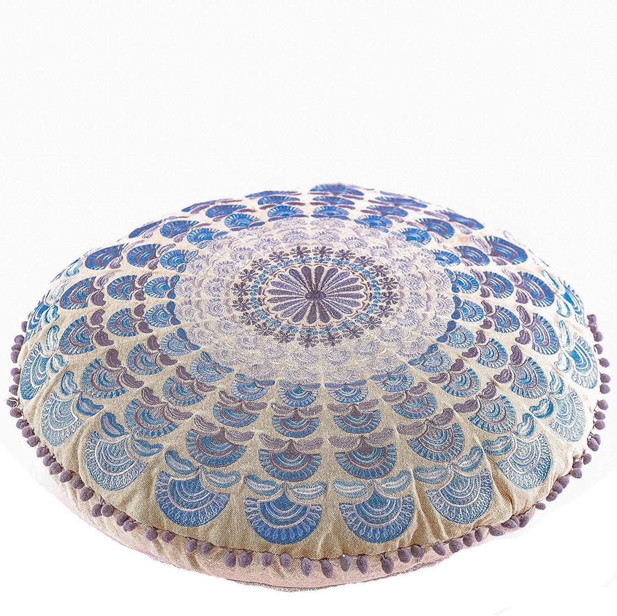 Dailygoody - Mandala Life Boho Yoga Decor - Ronde Meditatie Kussenhoes - 60 cm - Blauwe Pauw - Gedrukte Katoenen Poef - Perfect voor ontspanning e...