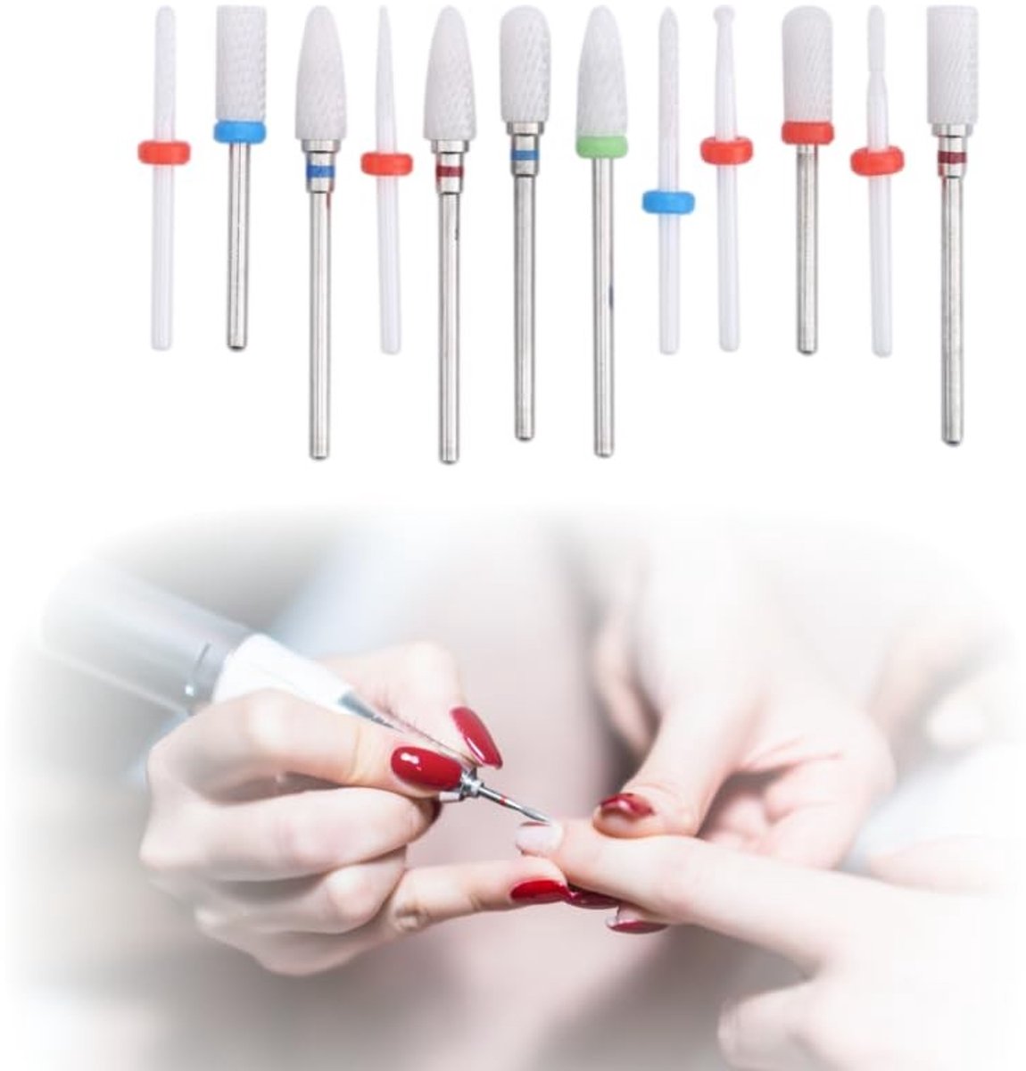 Dailygoody - Keramisch kegelspijkergereedschap - Boor set voor nagels - 12 Stuks - Keramische frees boren - Perfect voor manicure en pedicure