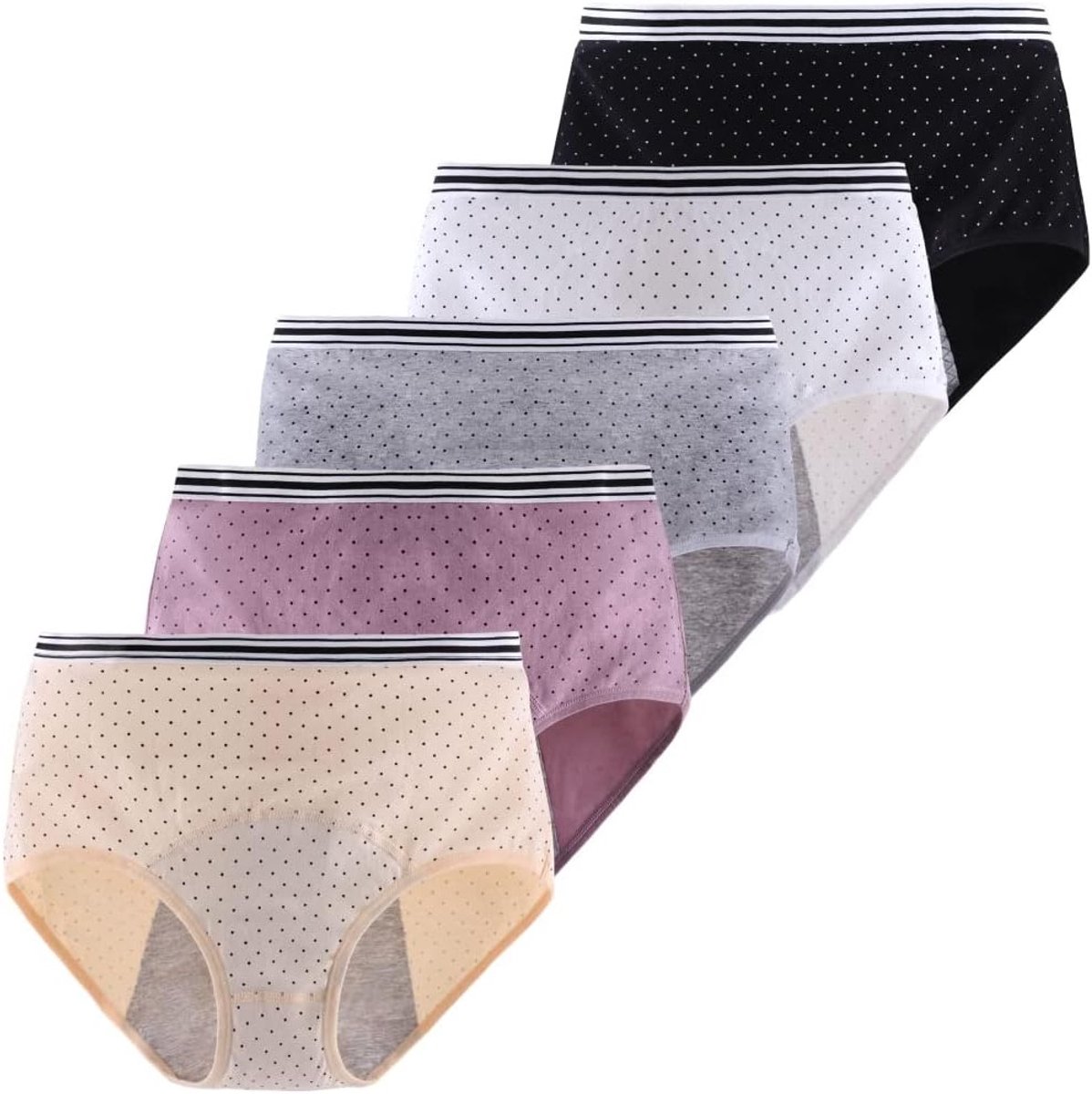 Katoenen menstruatieondergoed voor vrouwen, lekvrije en ademende briefs voor zware menstruaties - 5 stuks
