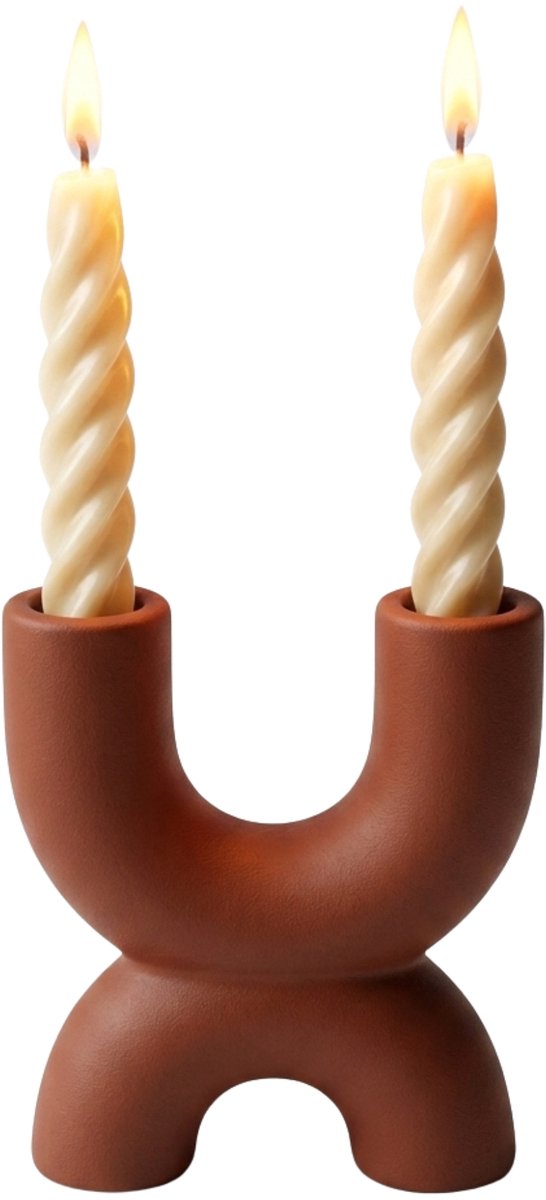 COZELLA® RISE Kandelaar Keramiek – Kaarsenhouder Dinerkaars – Kaarsenstandaard Wijnrood – 17 cm
