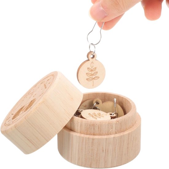 Ronde gebreide markeerset met plantmotieven voor breien en haken, natuurlijke houten markeringen met opbergdoos voor handwerkaccessoires — afbeelding 4