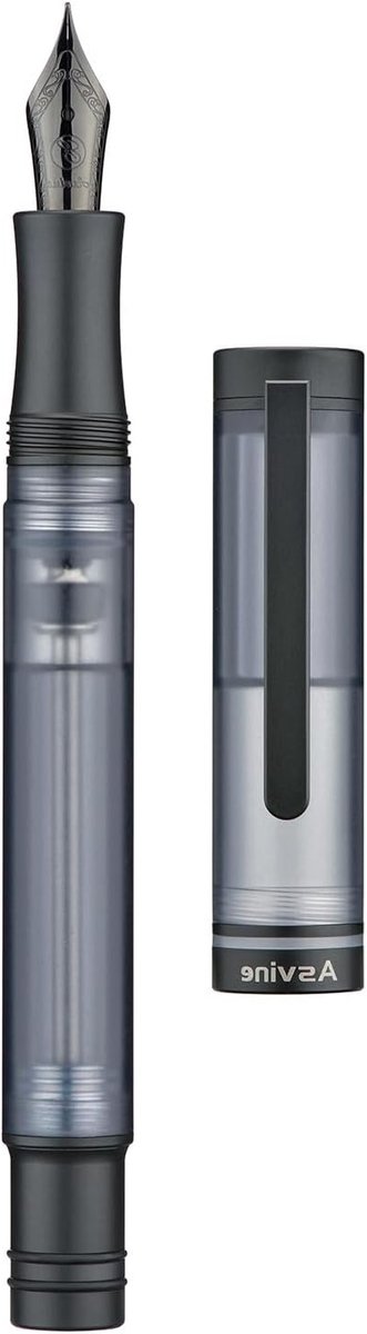 Titanium Vulpen met Vacuüm Navulling, Matte Zwarte Extra Fijne Punt, Duidelijke Acryl Demonstrator met Pennendoos en Sleutelhouder