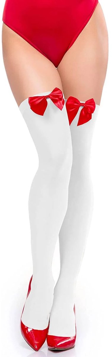 Witte Jarretelle Kousen met Strikdesign in Lycra en Polyester - Elegant Lingerie in Maten XS tot XL