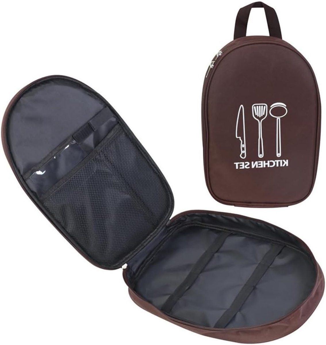 Draagbare Organizer voor Camping Kookgerei en Bestek - Ideaal voor Picknick, Barbecue en Outdoor Activiteiten, Lege Tas, Bruin