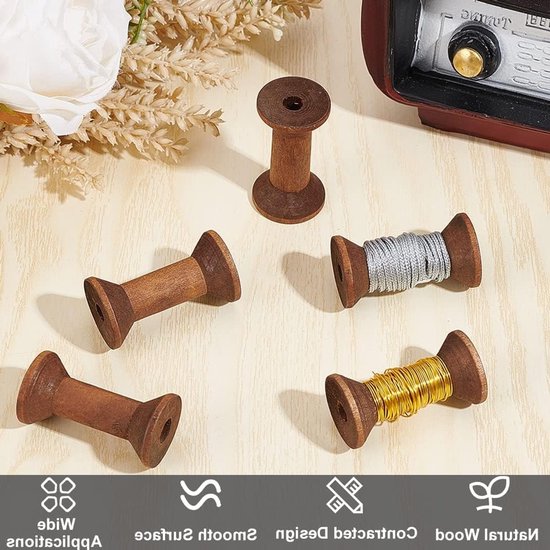 20 Stuks Antieke Houten Spoelen van 40mm voor DIY Projecten, Weven, en Creatieve Kunstwerken van Merkloos — afbeelding 4