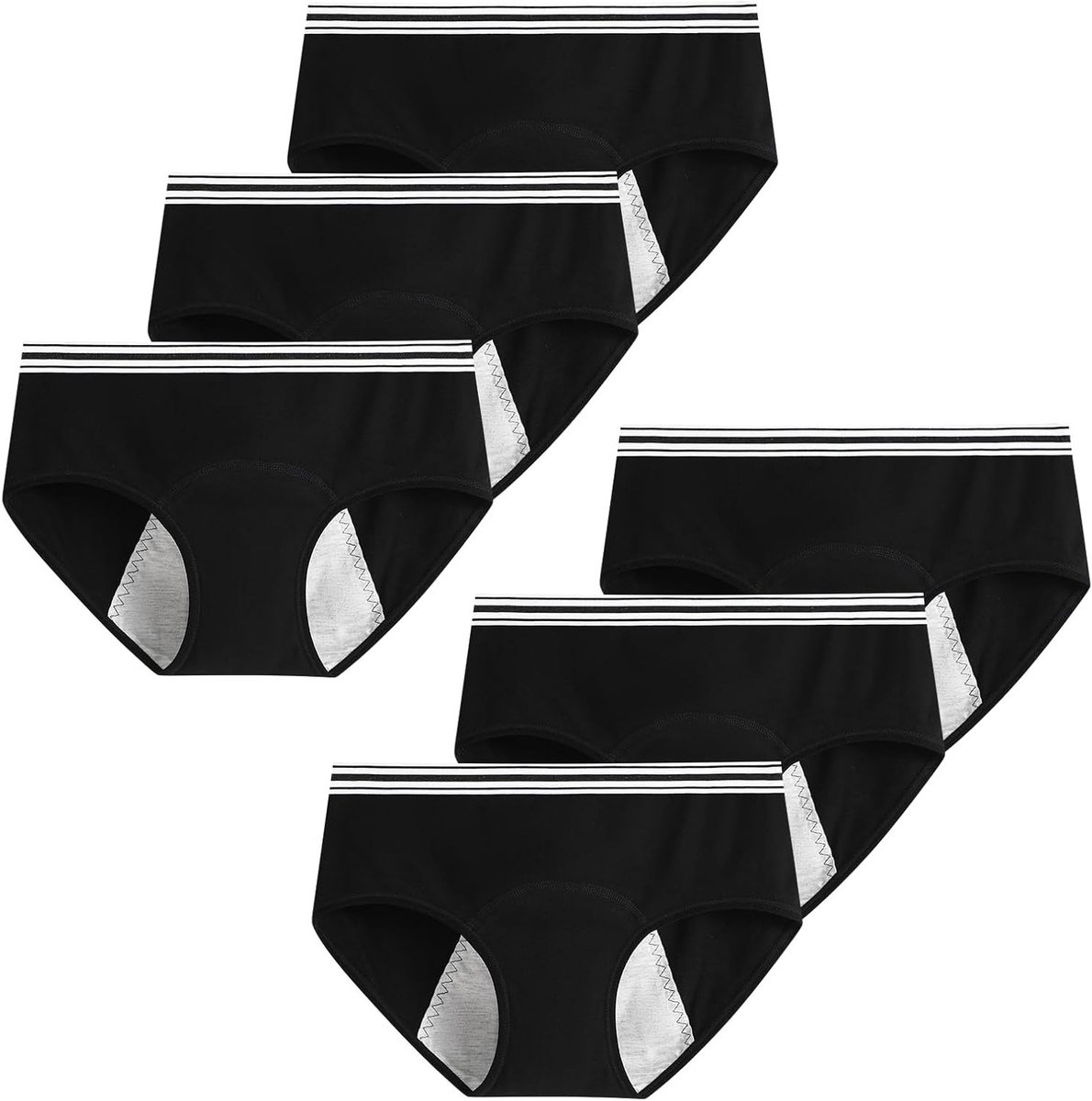 Katoenen menstruatieondergoed voor tienermeisjes, lekvrije en comfortabele middelhoge taille, ideaal voor meisjes van 10-18 jaar (6-pack)