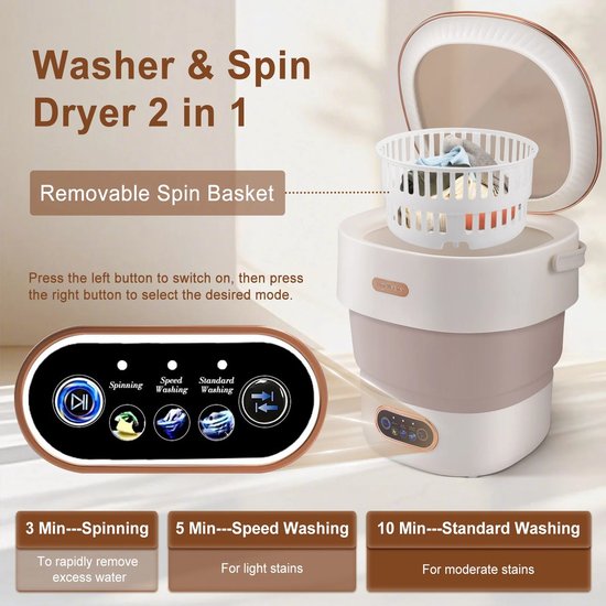 15L Camping Wasmachine - Opvouwbare - Mini - Met Centrifuge - Wasmachine-emmer - Reinigingsmachine - Reiswasmachine — afbeelding 3