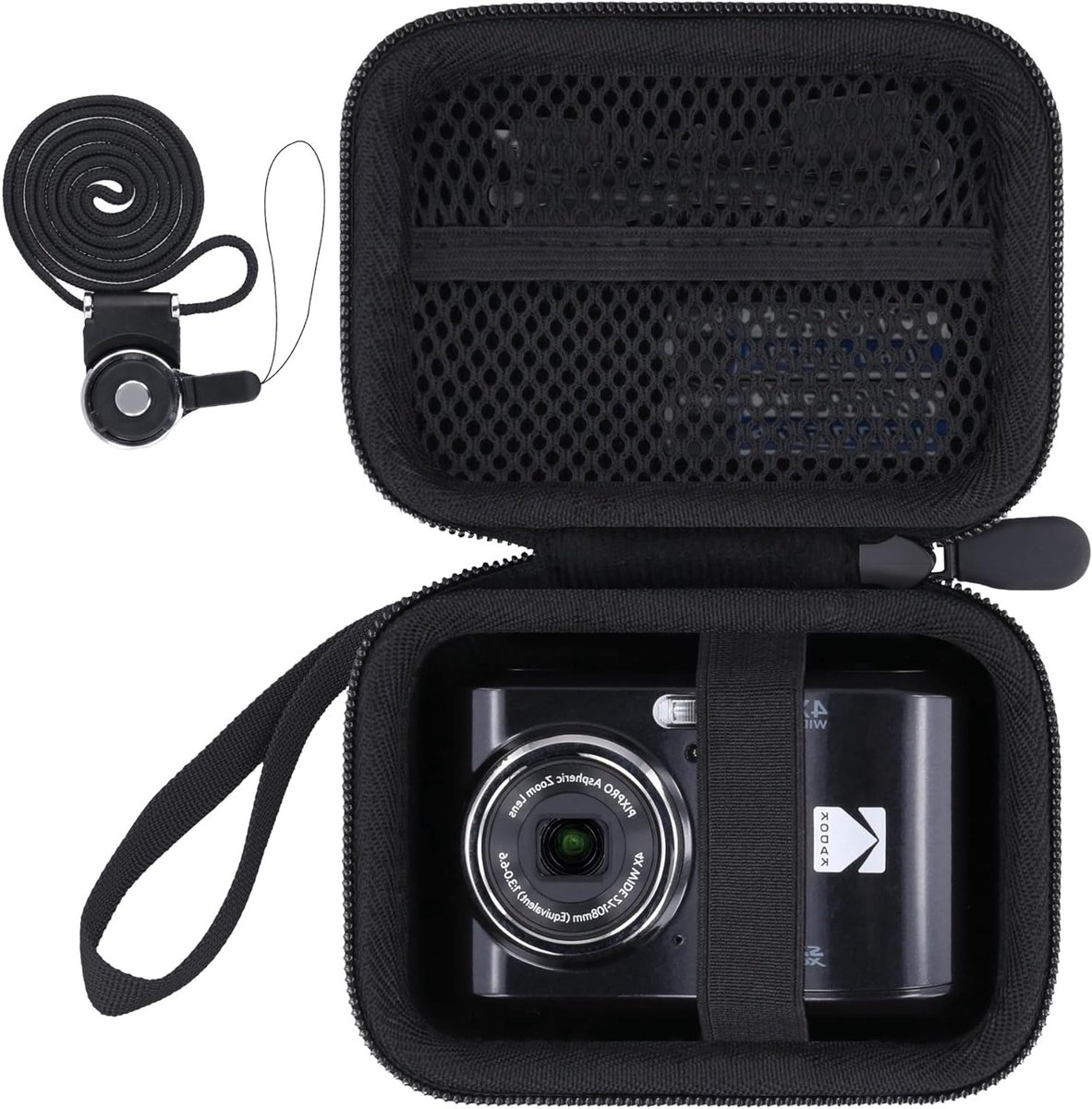 Duurzame en Beschermende Hardcase voor 16MP Digitale Camera's met Draaghandvat en Schouderband, Zwart, M, Minimalistisch Ontwerp