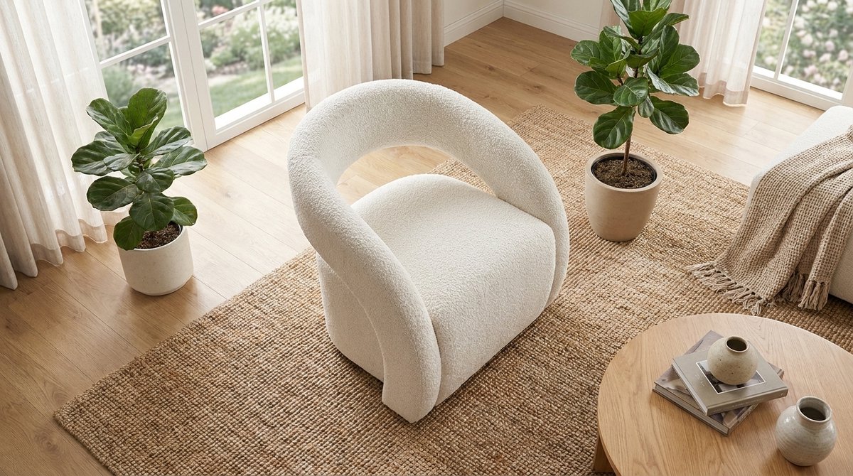 Fauteuil Antibes Design Lounge Stoel 74x75x74 cm – Japandi Woonkamer Fauteuil Naturel Silencio Stof – Handgemaakt Design Stoel – House&Garden