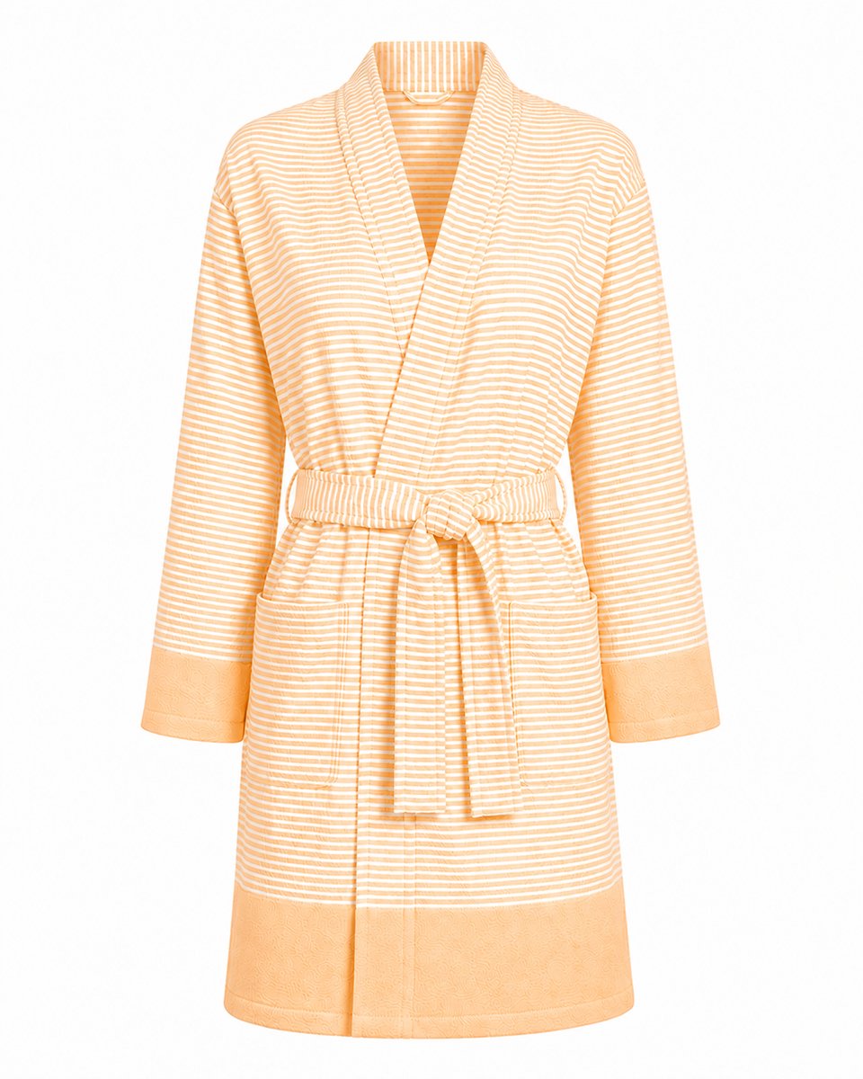 Badjas Dames Katoen - Kimono Badjas Dames - lichtgewicht hamam badjas sauna - zomer badjas - Oranje - Maat S/M