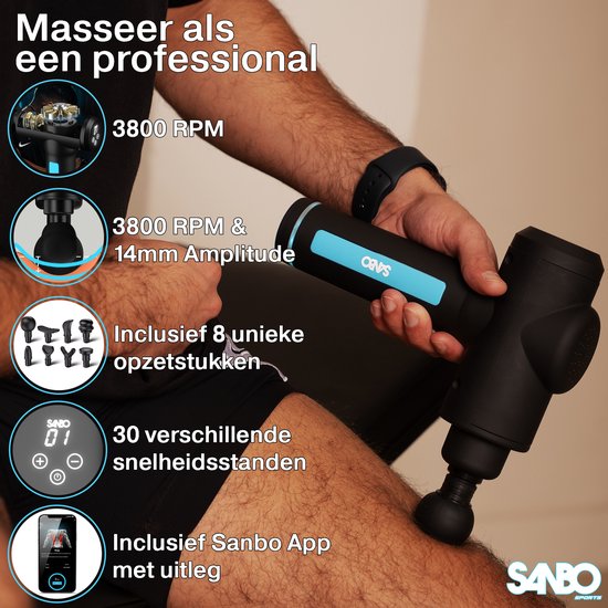 Sanbo Massage Gun Professioneel Gen 4 - Met 8 Opzetstukken - Massage Apparaat - Massageapparaat Massagegun - Massage Pistool - Zwart
