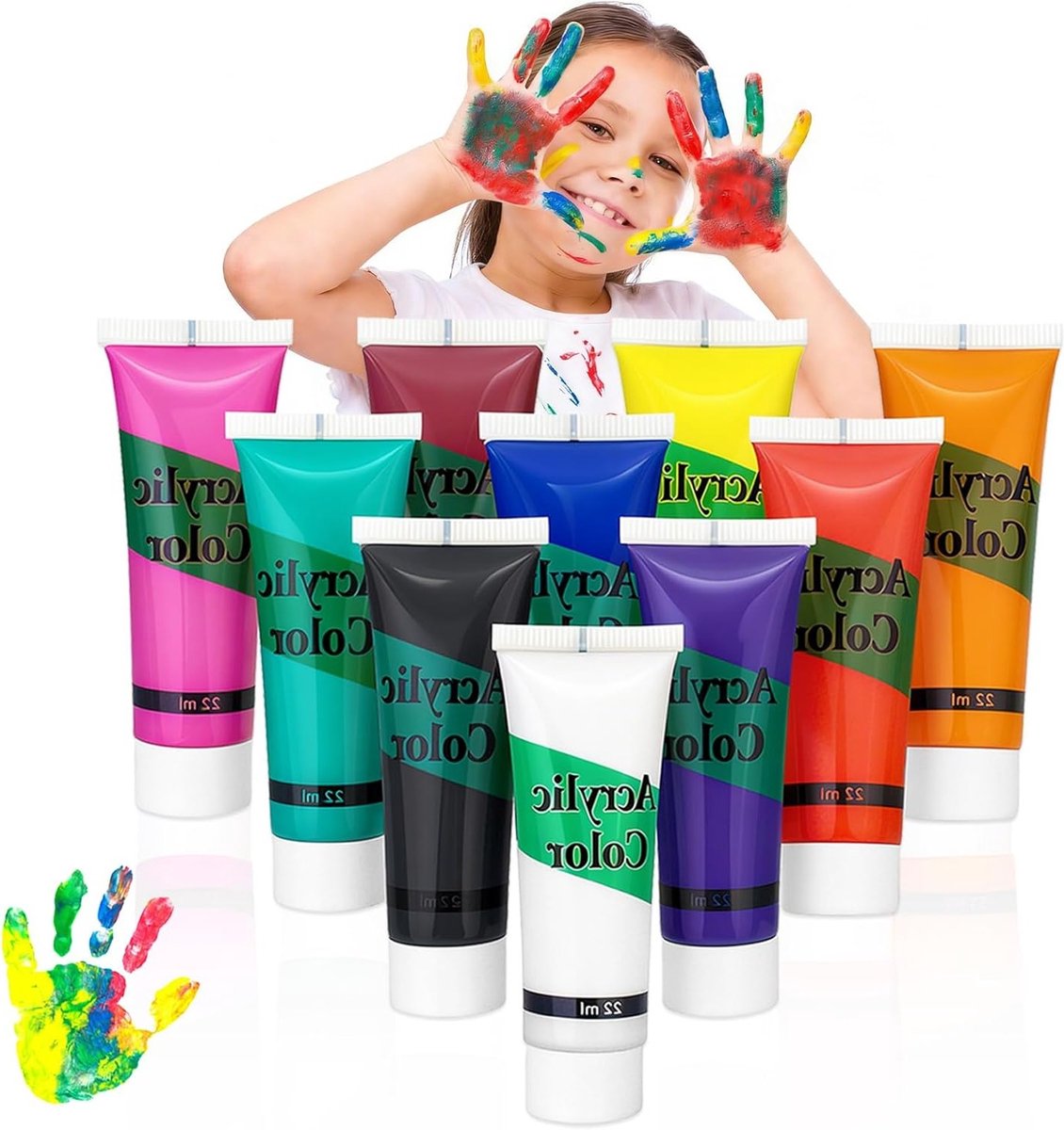 Vingerverf Set van 10, 20 ml, Wasbare Vingerverf voor Kinderen, Creatieve Activiteiten, Kleurrijke Voetafdrukken