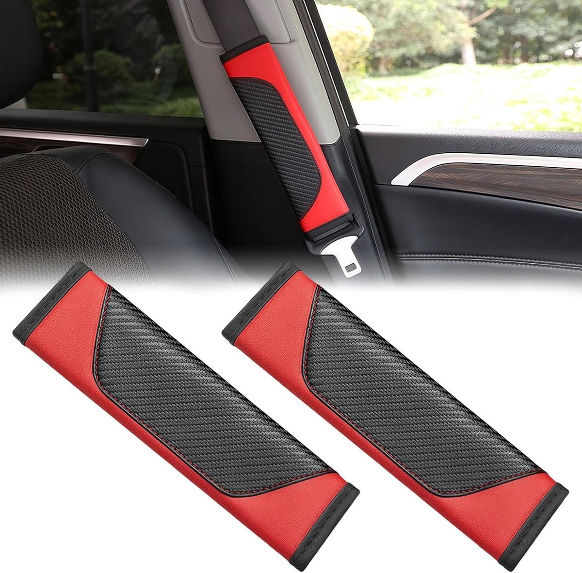 Set van 2 Zachte Schouderkussens voor Autogordel - Carbon Fiber Bescherming en Comfort voor Veiligheid tijdens Autorit