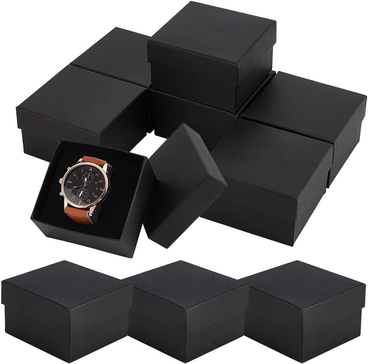 10 Stuks Kartonnen Horlogeopbergdoos - Zwart, 8,2 x 8,8 x 5,4 cm, Cadeau met Kussen, Sieradenkistje voor Armbanden en Horloges, Ideaal voor Organisatie en Bewaring
