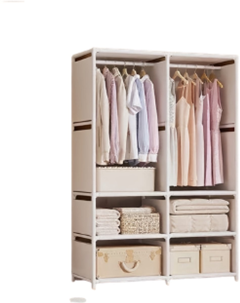 kledingkast-kledingkasten slaapkamer-Vrijstaande, Draagbare-Stevig Stalen Frame met Versterkte Draagkrachtige Kast-Gemakkelijk Schoon te Maken-Ruimtebesparende Opbergunit voor Kleine kamers-Wit.