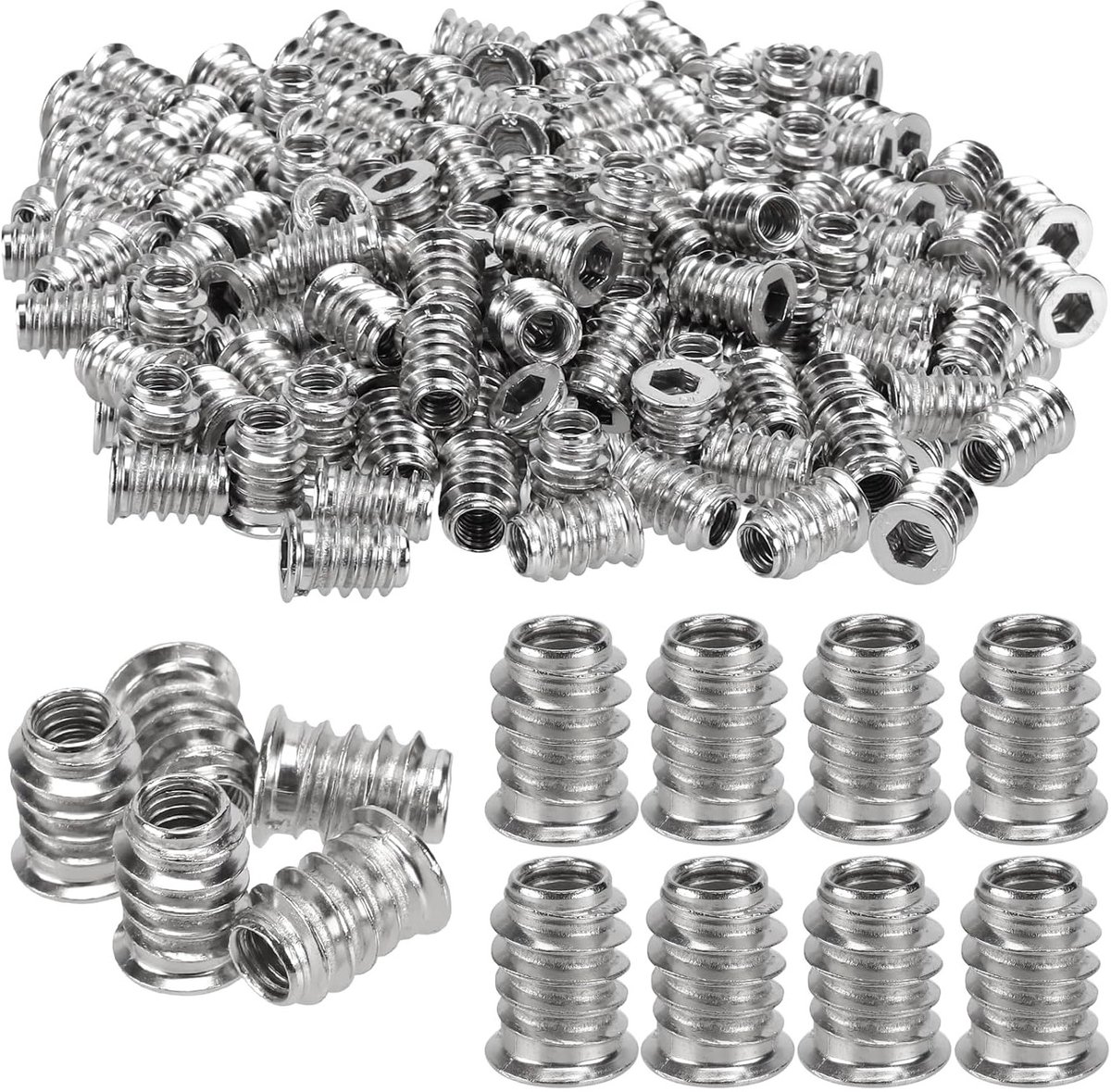 M6 x 15 mm Schroefmoeren voor Hout, Hex Socket Draadinvoegen van Gegalvaniseerd Staal voor Meubels, Verpakking van 200 Stuks