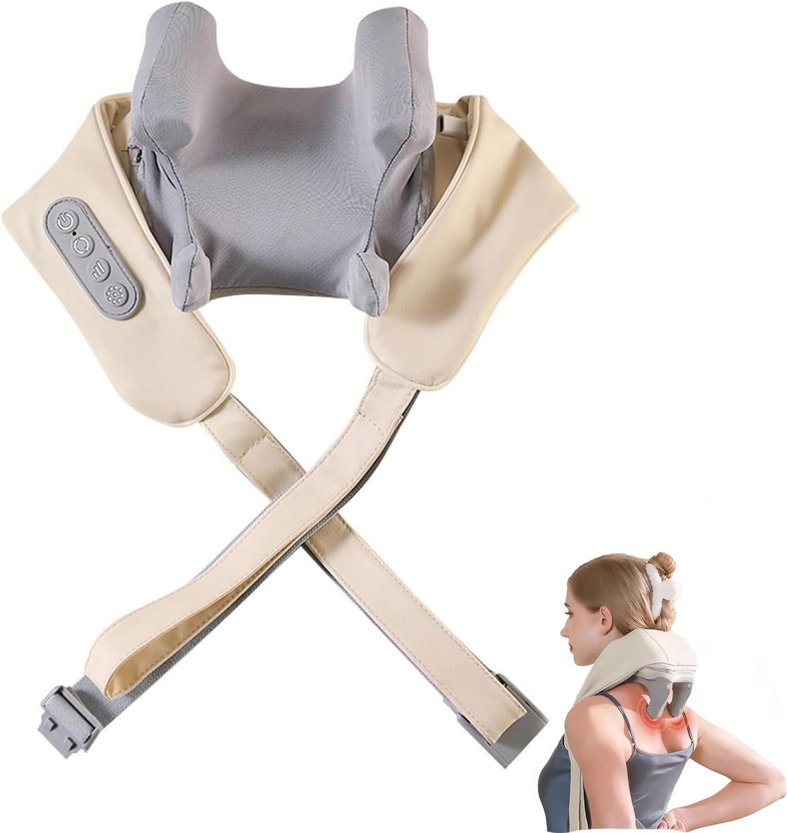 Massager - Draadloos Nekmassageapparaat met Warmtefunctie - Shiatsu Massage voor Nek en Schouders - 6 Massageknoppen - 1800mAh - Voor Thuis & Onderweg