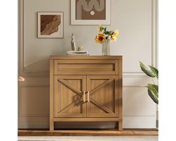 Modern Farmhouse Dining Table Sideboard, Buffet Cabinet with 2 Doors, Drawer & Adjustable Shelf, Walnut