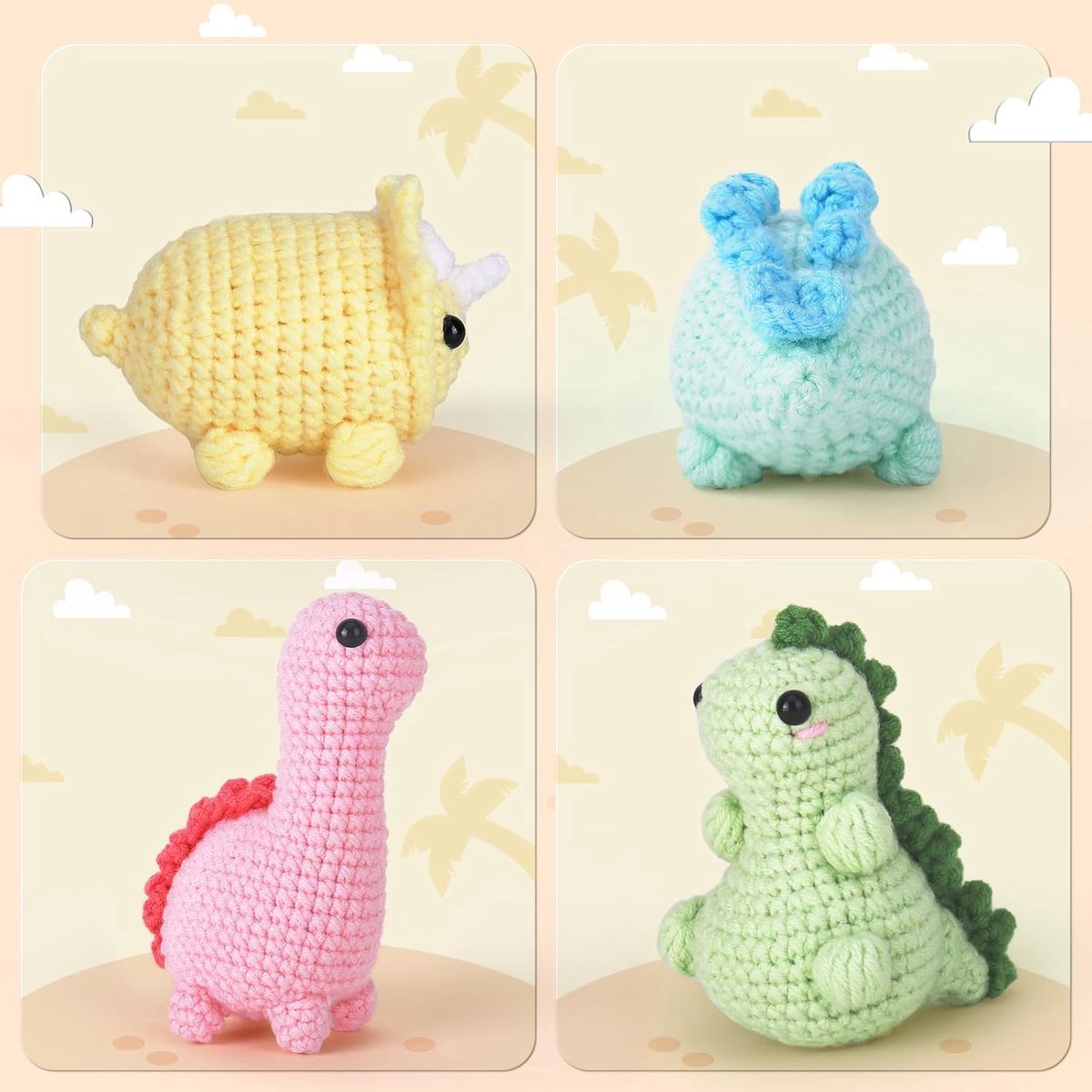 BOTC Haakpakket voor beginners - Beginners haakset - DIY haakpakketten met dieren - 4 dinosaurussen (40% extra garen) — afbeelding 3