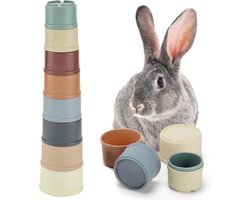 carmdering - Konijnen Stapelbekers - Konijn Speelgoed Set - Dieren Stapelspel - Voedsel Verstoppen - Langzaam Voeren - Duurzaam Plastic - Kleurrijk Mat Design - Binnen En Buiten Gebruik - 8 Stuks