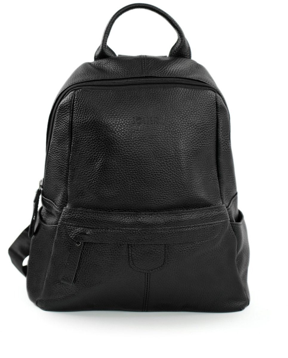 Solier Aslen FV01 - Leren damesrugzak - 33 cm - Zwart - Natuurlijk leer
