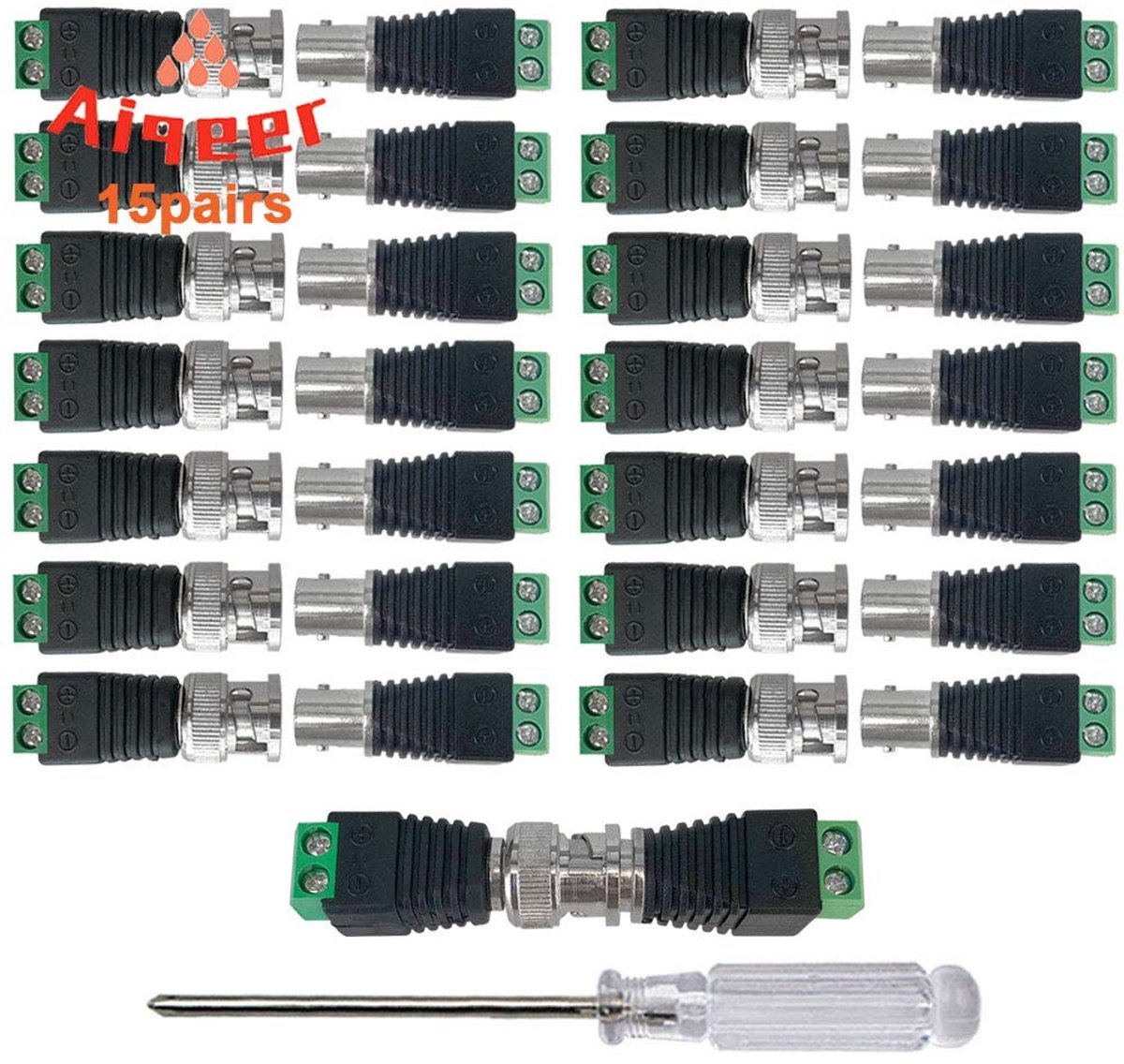 Dailygoody - BNC-connectoradapters - Videobalun-connector - Professionele beveiliging - Groen - Coaxiale camera - 15 paar - Geschikt voor Cat5 Cat6 - ...