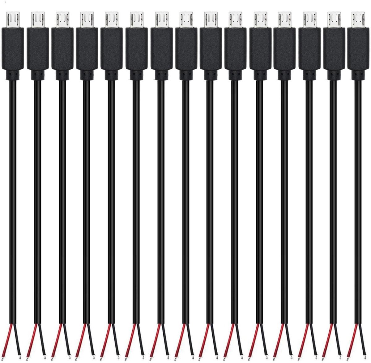 Dailygoody - 15pcs Micro USB Pigtail Kabel - 22 AWG, 3A USB Plug voor DIY Projecten