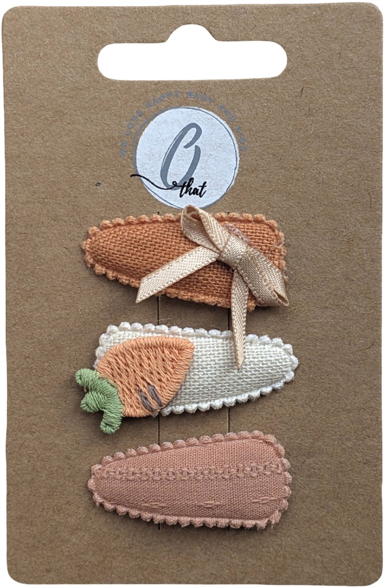 Ootje Kadootje Babyhaarclipjes - 3 Stuks - Groente Wortel/Ecru/Brique