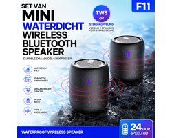 Set van Mini Waterdicht Wireless Bluetooth Speaker Dubbele Draadloze Luidspreker F11 Waterdicht & TWS-stereokoppeling & Subwoofer & Spraakoproepfunctie & Type-C Snelladen, Waterproof Wireless Speaker 24 Uur accu Verjaardag-Cadeau-Muziek