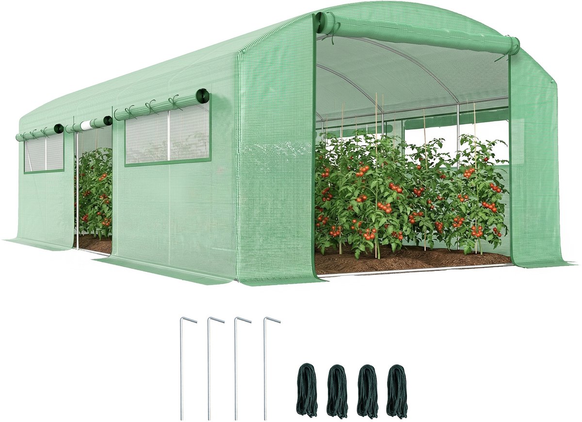 Kweekkas - Tuinkas - Broeikas - Plantenkas - Kas Tunnelkas 594x300x200cm met Deuren en Ramen - Groen Tuinkas voor Planten en Groenten