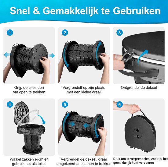 Camping Toilet - Draagvermogen 182kg - Chemisch Toilet - Opvouwbare Camping Toilet Met Deksel - Draagbaar Toilet - Inclusief Draagtas - Geschikt voor noodgebruik in auto, tent, slaapkamer, zwembad, feest, strand — afbeelding 4