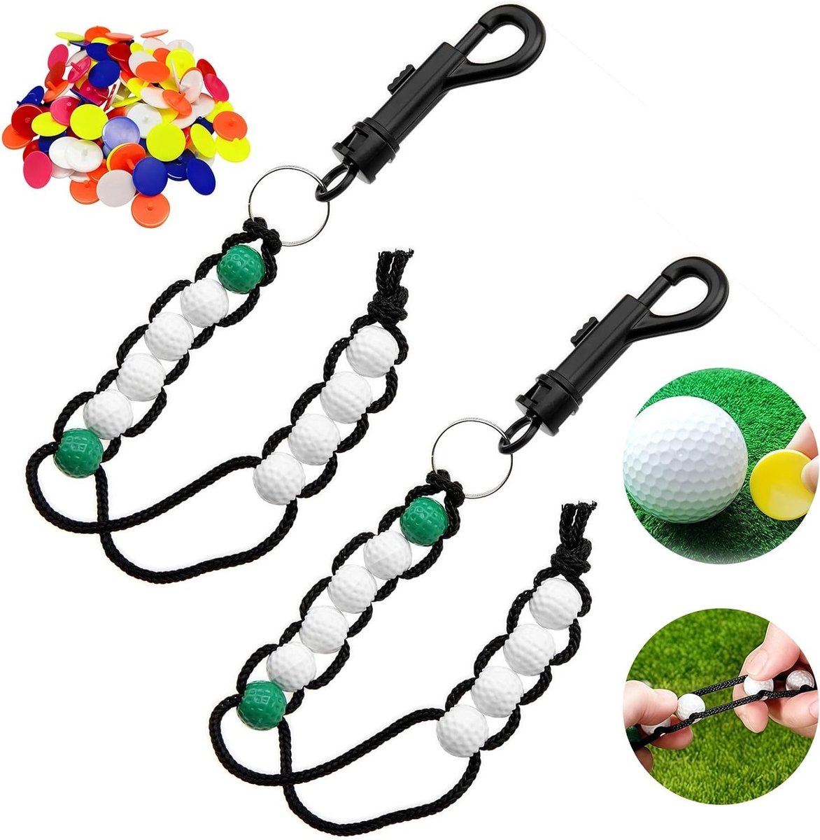 Golfkralen van nylon en kunststof, 34 cm, lichtgewicht golfslagmeter met ketting, ideale golfaccessoires voor balspellen en training