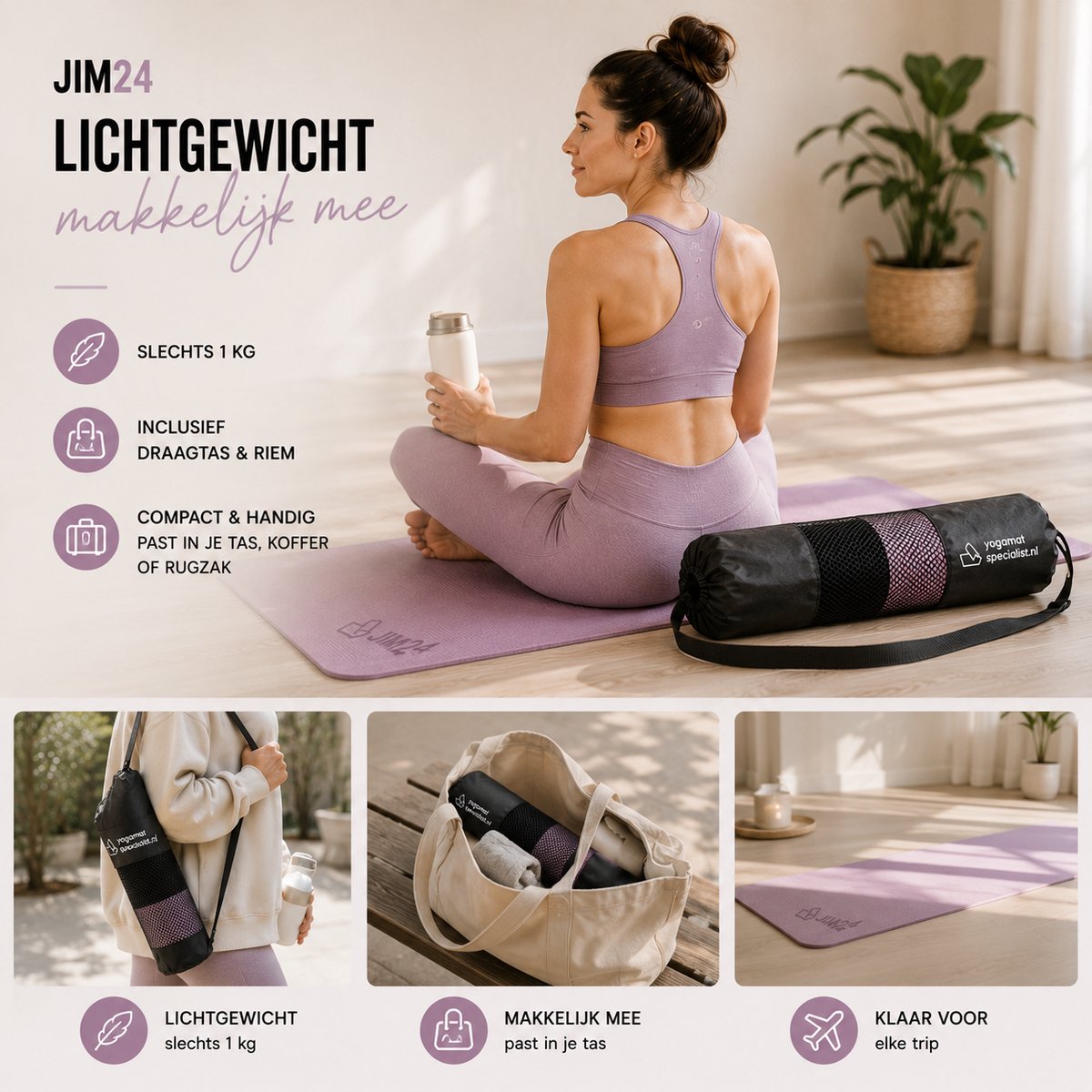 Jim24 Yogamat - Yoga Mat Antislip - Paars thumbnail 5