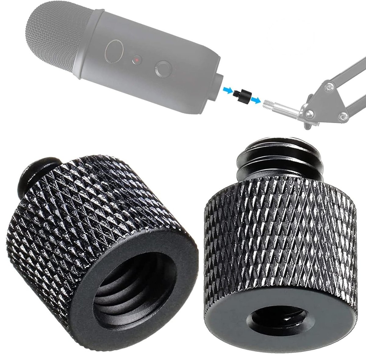 Set van 2 Draadadapters 3/8" naar 1/4" en 1/4" naar 3/8" voor Camera, Statief en Microfoonstandaard, Aluminium Legering, Geschikt voor Fotografie en Geluidsapparatuur