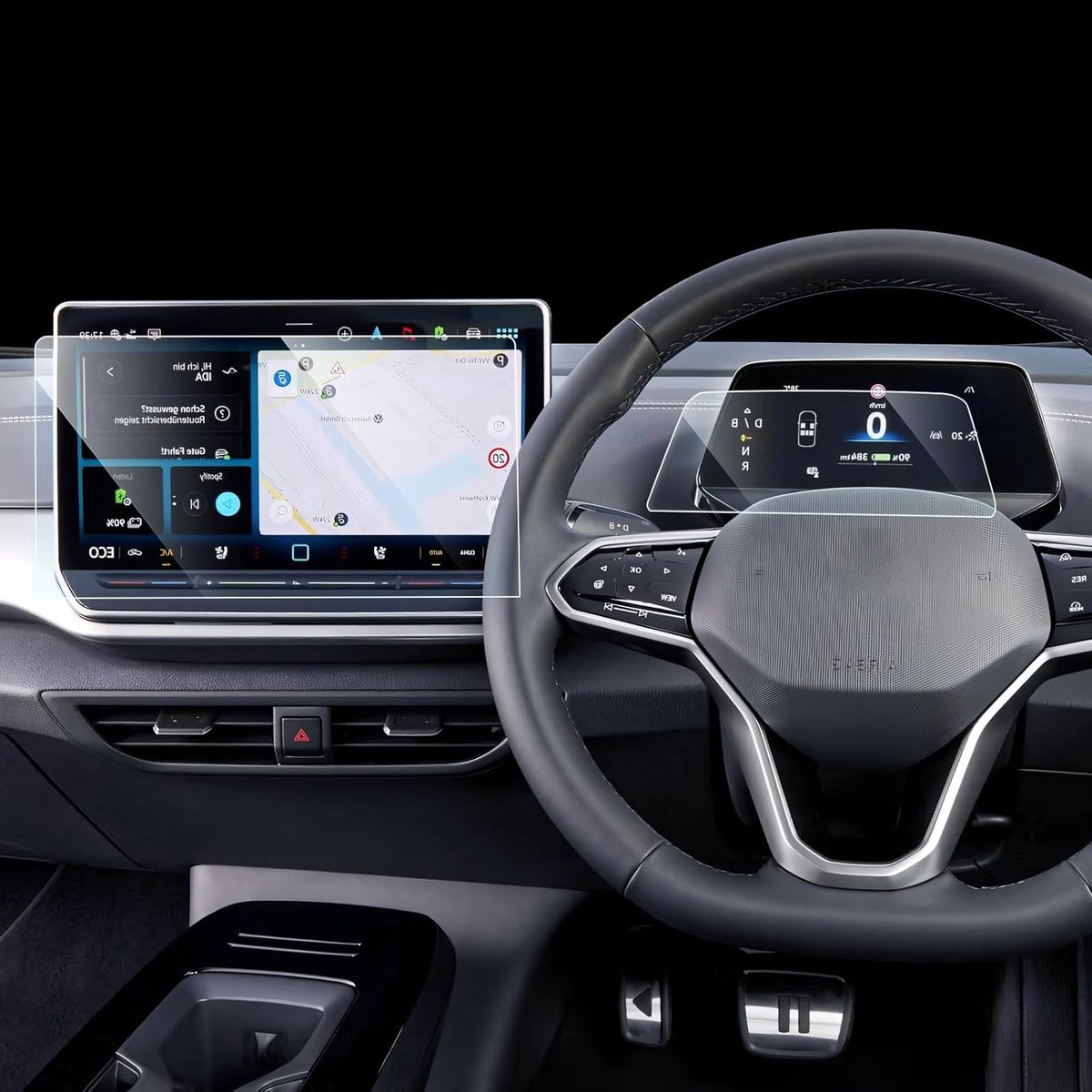 Beschermfolie voor 12,9 inch navigatie en 5,3 inch digitale cockpit van VW ID.3, ID.4, ID.5 en ID.Buzz Facelift 2024-2026 - Anti-kras screen protector, heldere weergave, eenvoudig aan te brengen