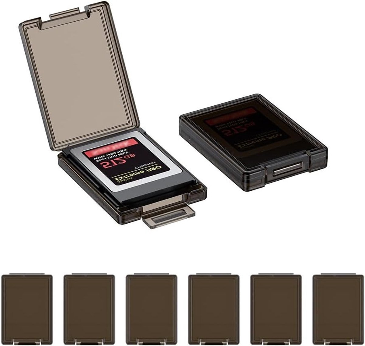 6-Pack CFexpress Type-B/XQD Geheugenkaart Case - Translucent Zwart Plastic Opslag met Schokbestendige Bescherming