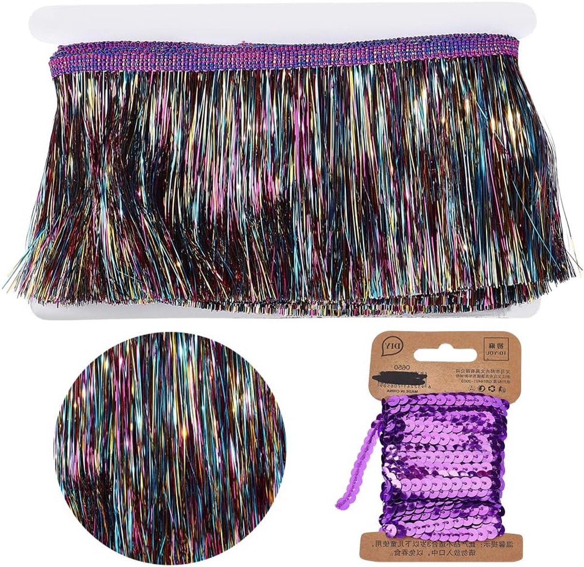 5,5 + 5 m klatergoud franje trim, metallic franje met sprankelend kant voor danskostuums, glanzende kwastjes en doe-het-zelf accessoires
