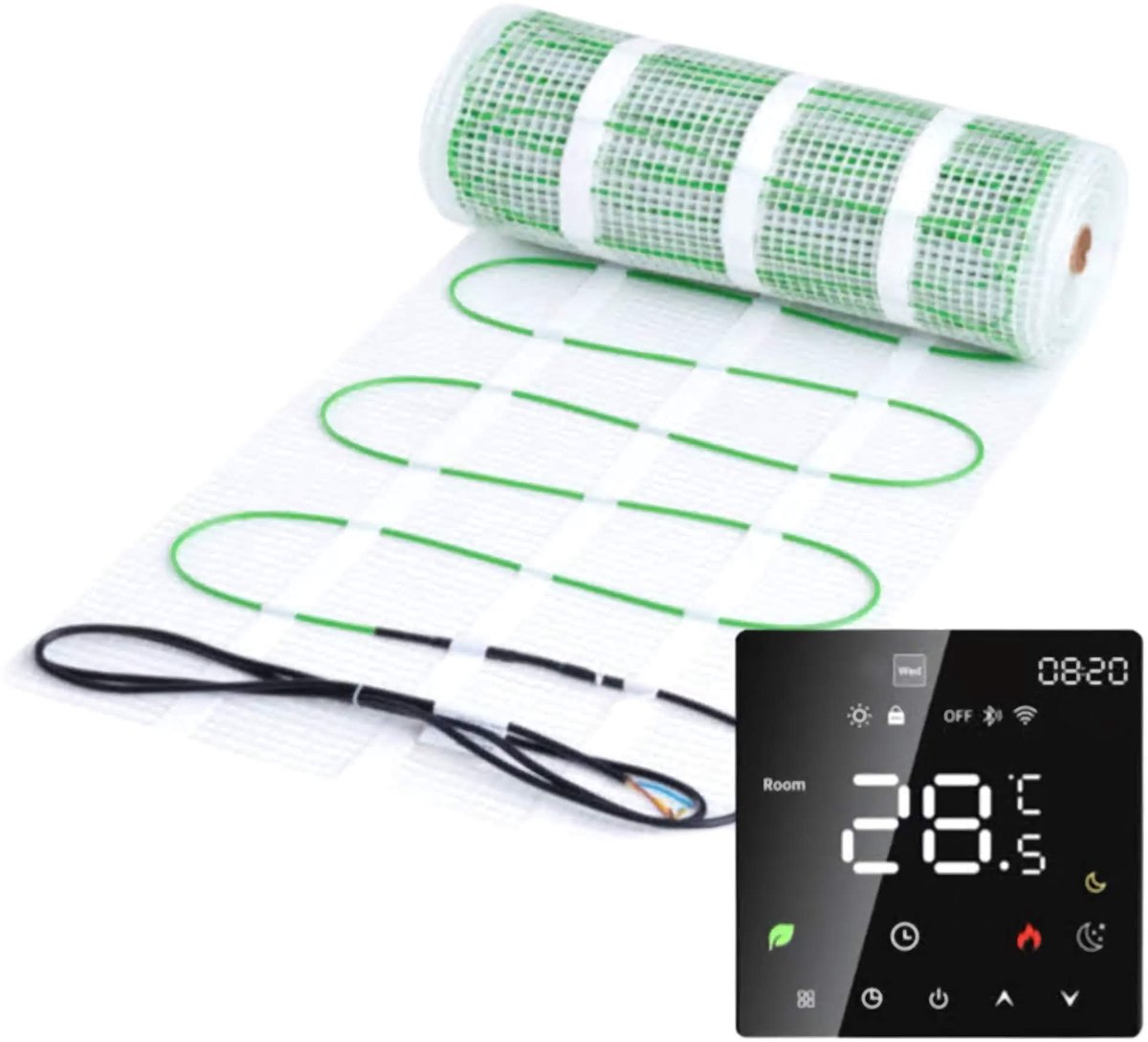 Eco-vriendelijke elektrische vloerverwarming set van 100 watt met Wifi-bediening voor energiezuinig comfort, 27 m²