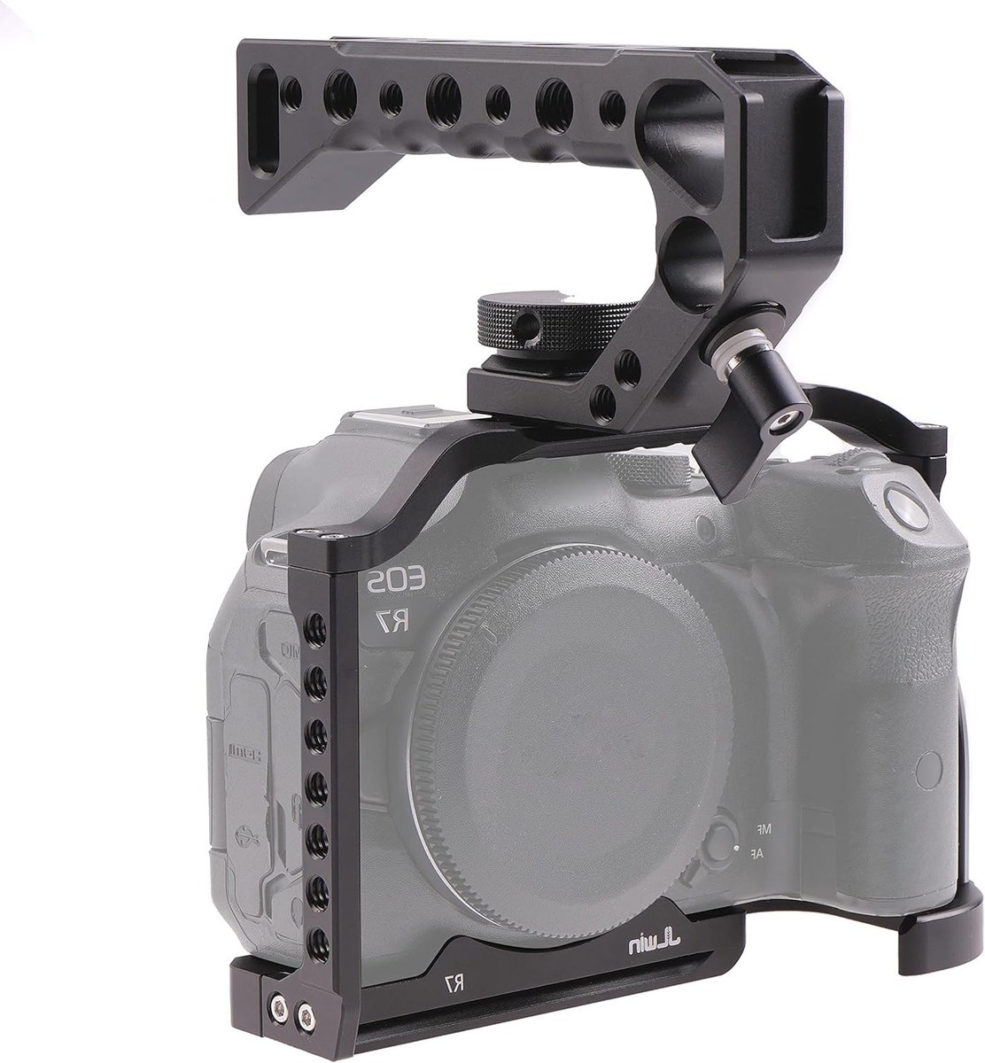 Camera Cage met Bovenhandvat voor Canon EOS R7 - Snelle Bevestiging, Koudschuh, NATO Rail en Meerdere Draadgaten voor Videoproductie en Fotografie