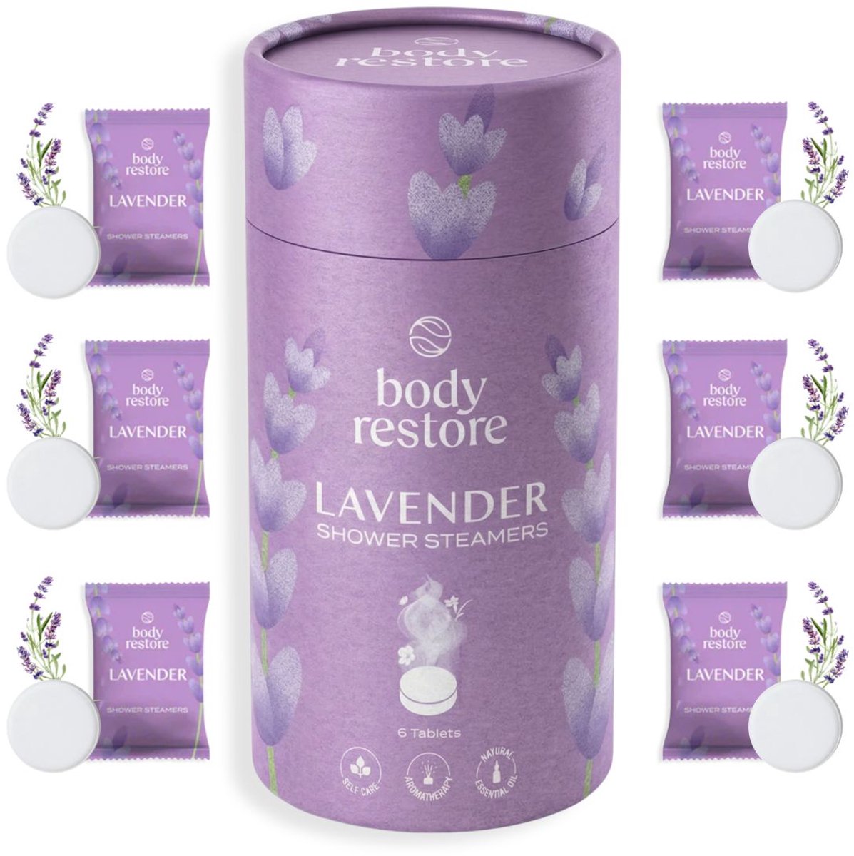 Shower Steamers Lavendel 6-pack - Body Restore - Douche Tabletten met 100% Etherische Lavendelolie - Aromatherapie Douche - Wellness Cadeau