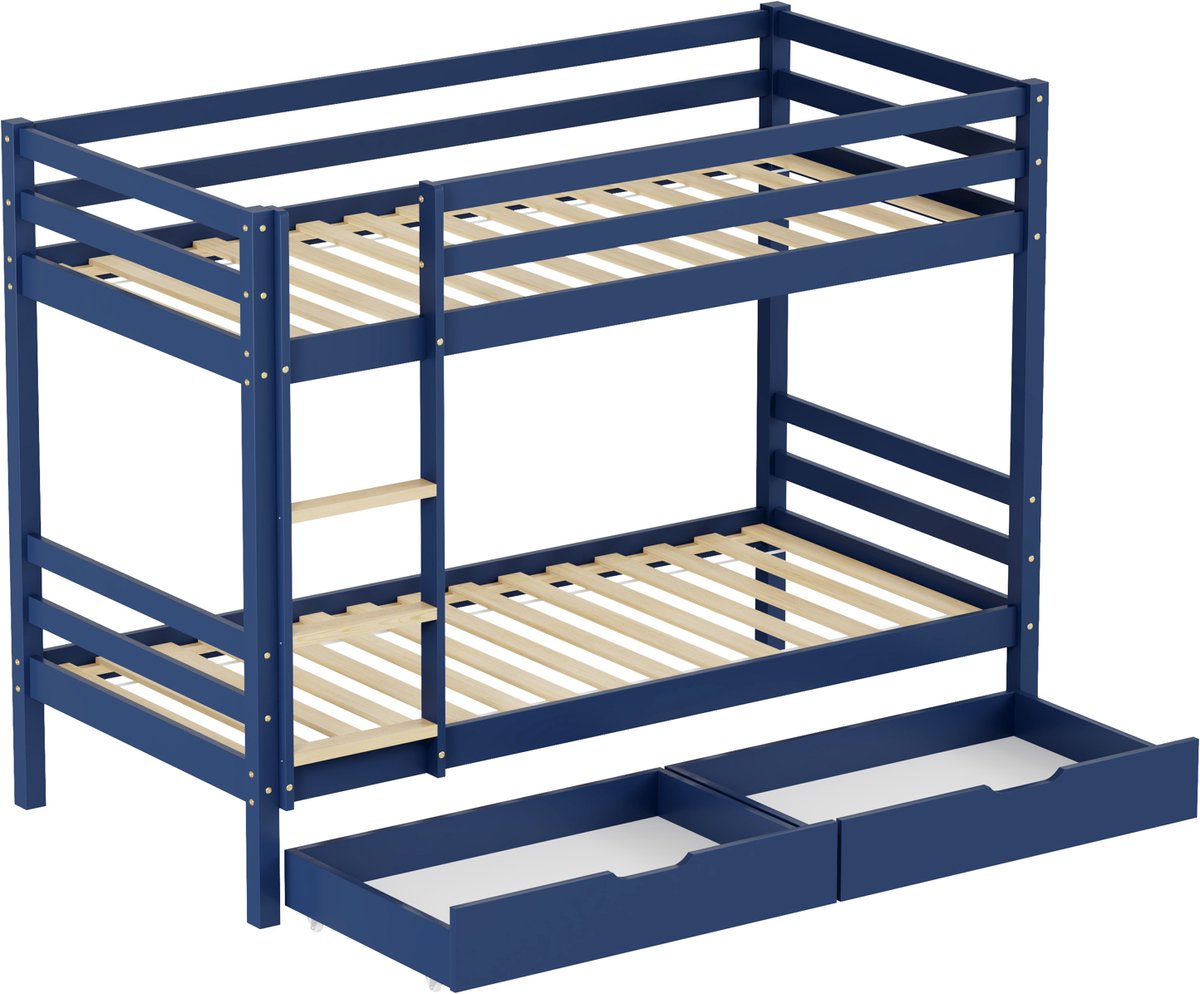 Kinderstapelbed 190x90cm donkerblauw met laden AMBRE
