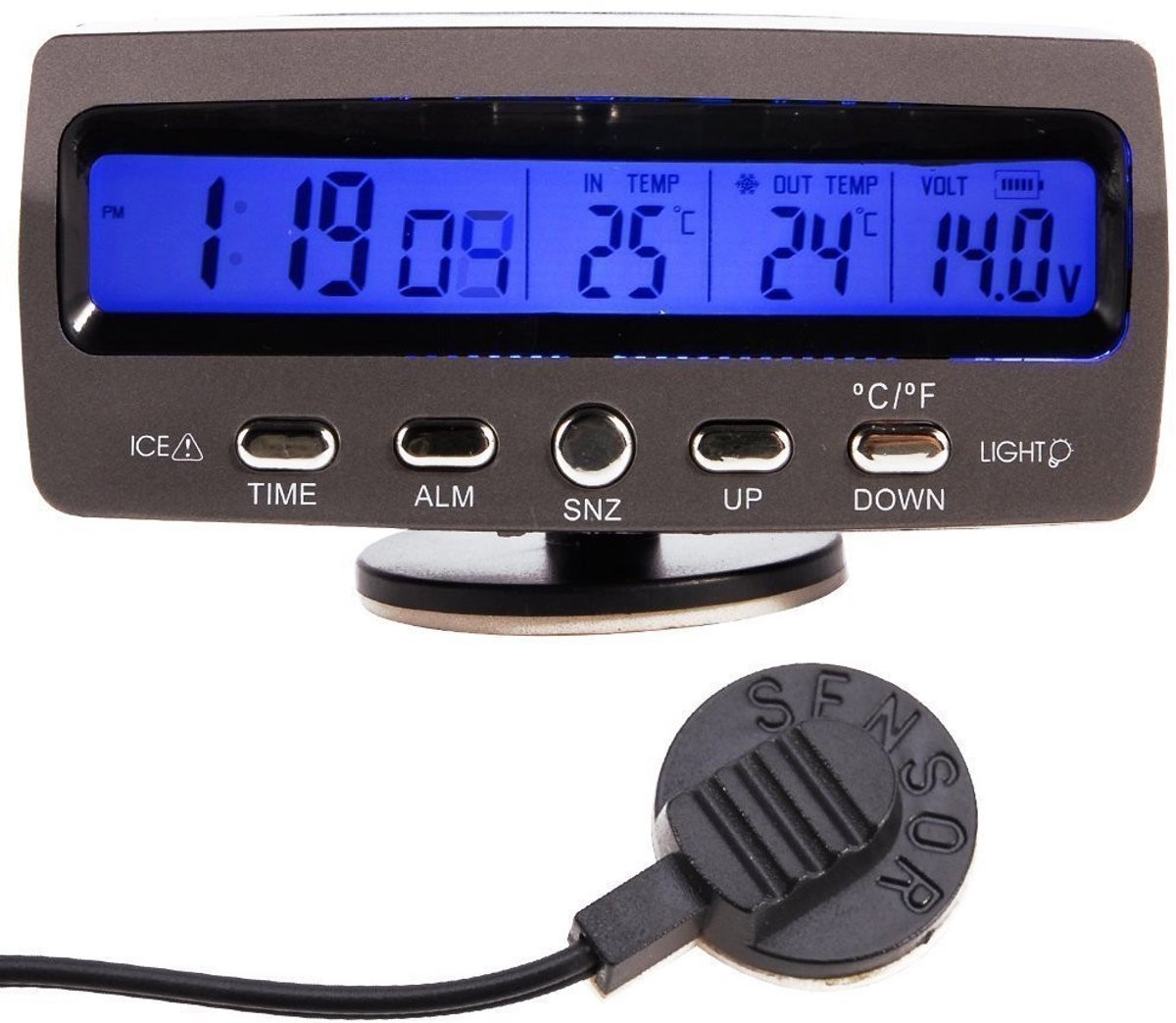 Dailygoody - Digitale Thermometer - Auto Binnen- en Buitenthermometer - Met Klok en Alarmfunctie - Compact en Handig - Temperatuurweergave in °C/°F - ...