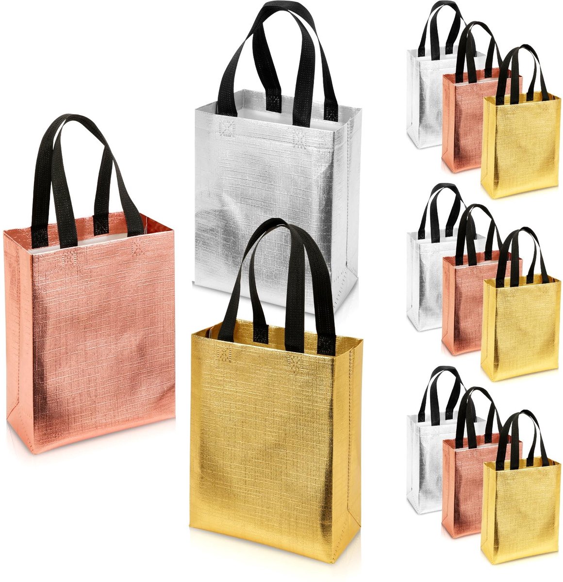 Dailygoody - Geschenkzakjes - Herbruikbare geschenkzakjes - Glanzend en stijlvol - Roségoud en zilver - Perfect voor elke gelegenheid - 12 stuks